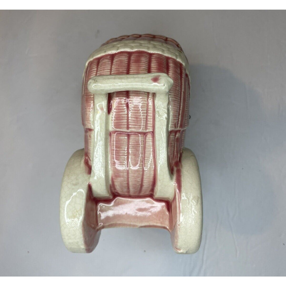 planter baby carriage pink Midcentury american pottery boho USA made small vtg - Picture 5 of 13